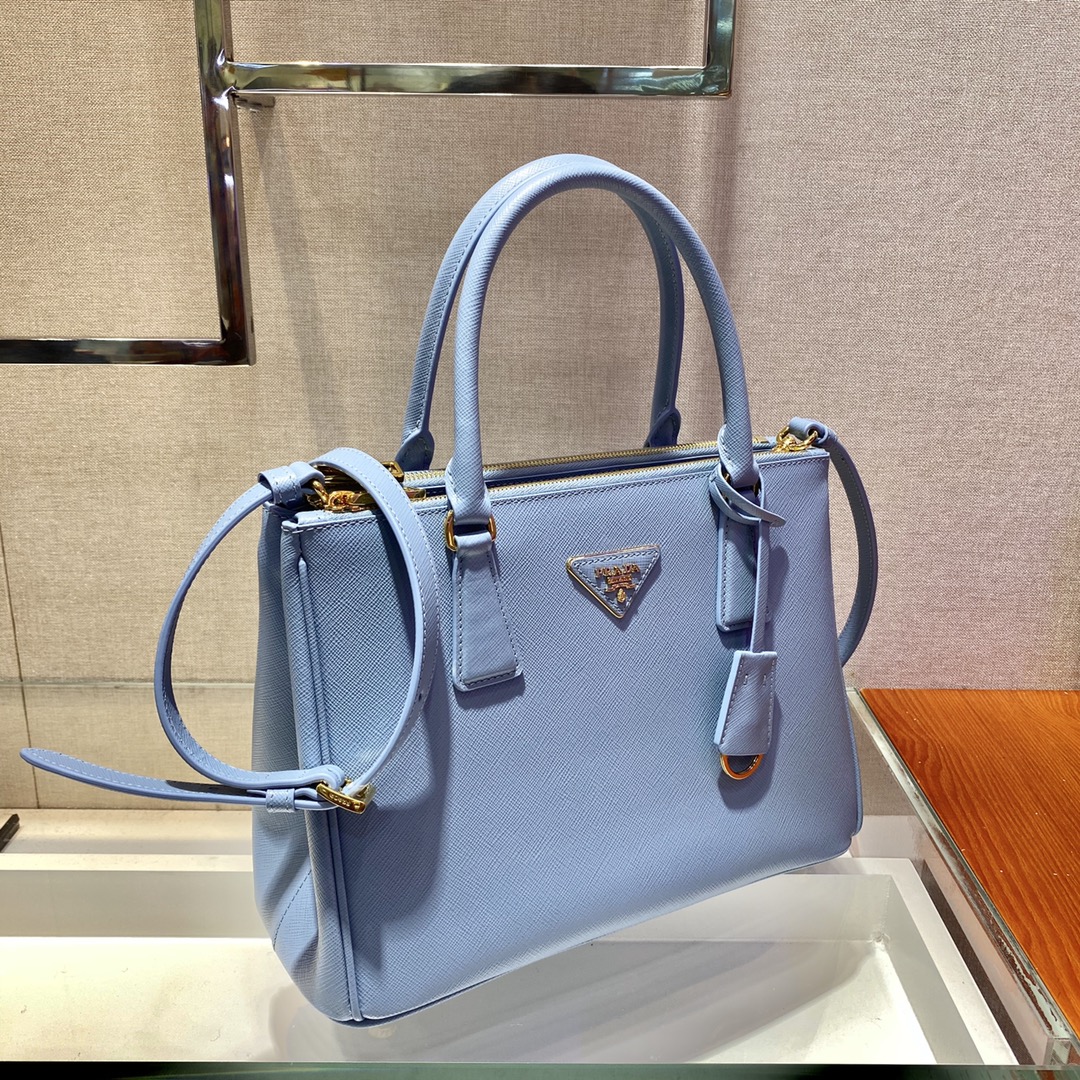 Prada Medium Galleria Saffiano Leather Bag Tote Shoulder Bag Light Blue 1BA863